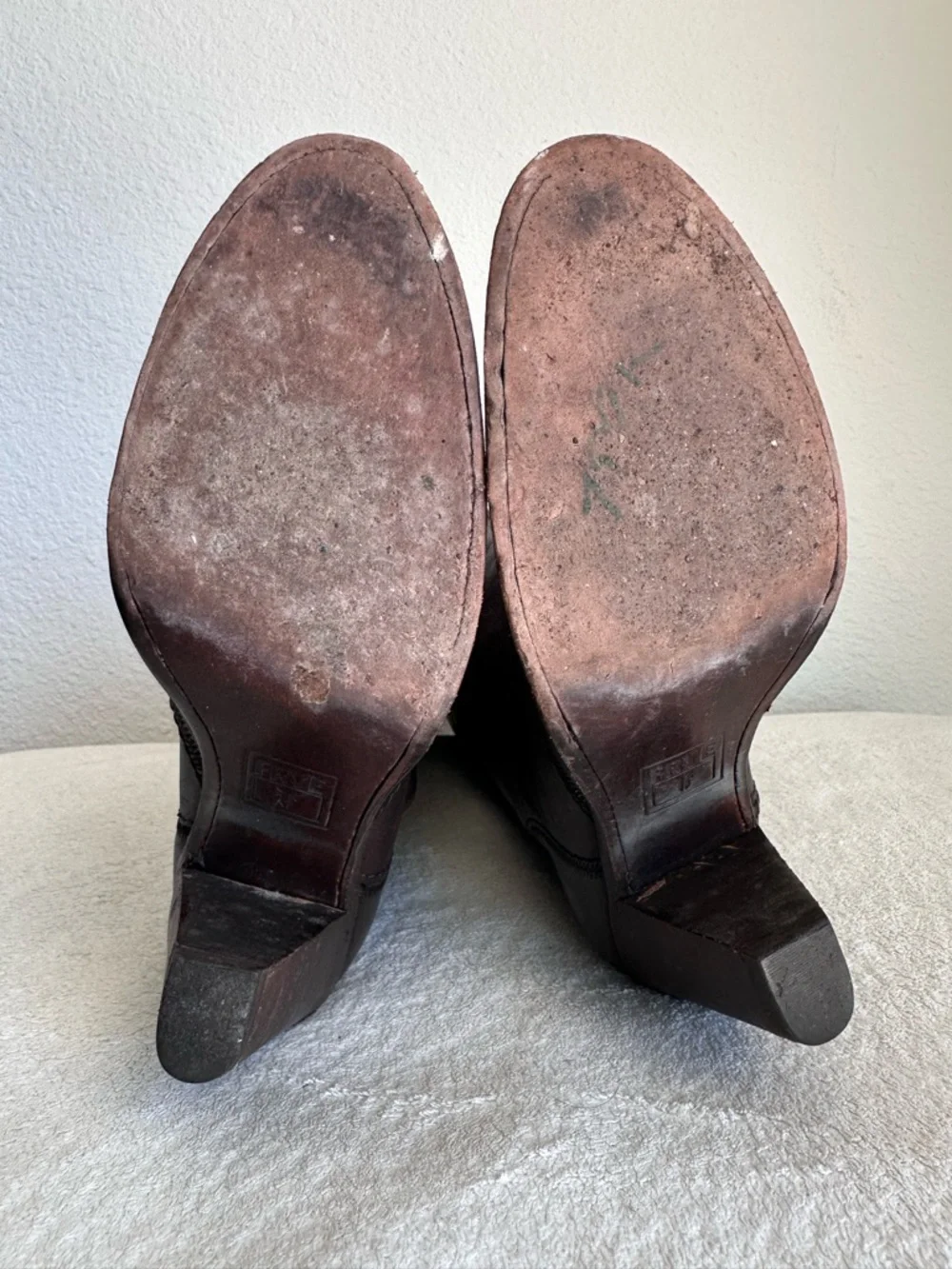Frye Mustang Stitch Tall Boots Brown Women’s 9.5 Riding Western Knee High - Picture 10 of 12
